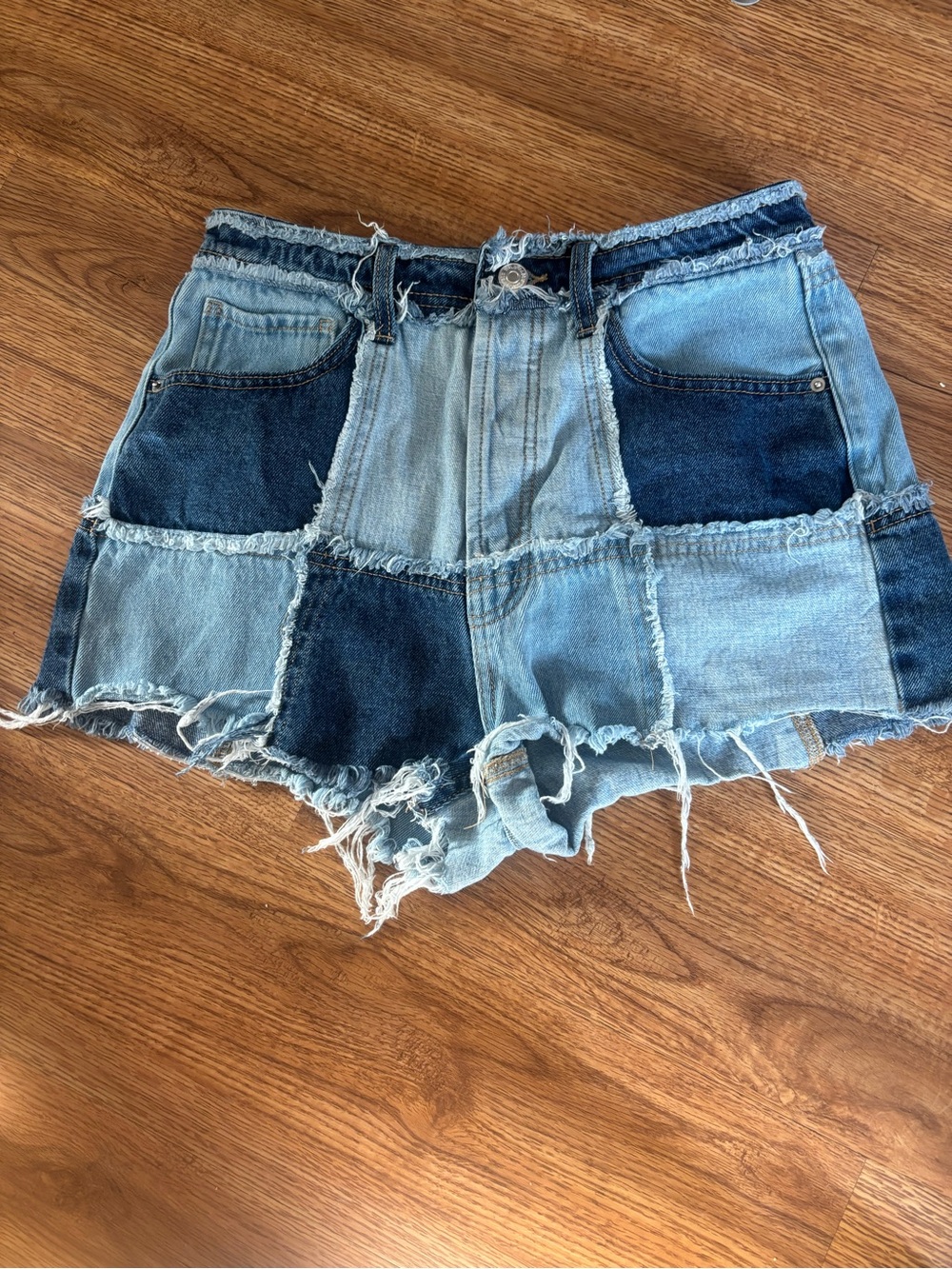 Hollister Patchwork Two-Tone Denim Shorts - Light & Dark Blue